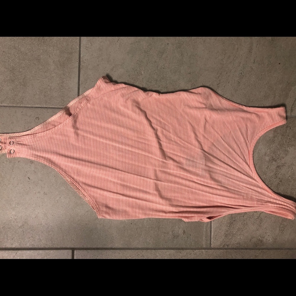 Coral and white striped body suit